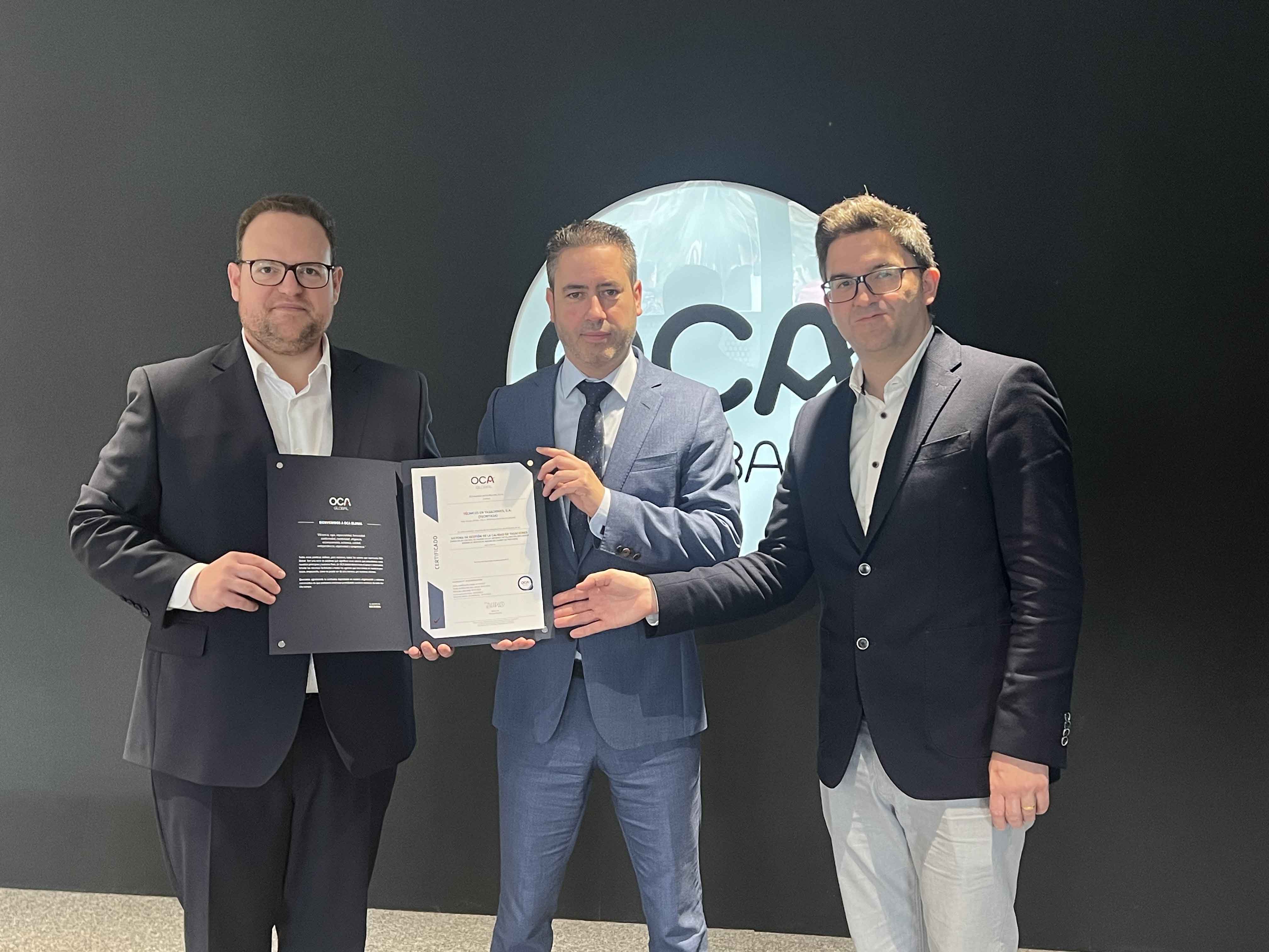 OCA Global awards QUACO REAL ESTATE Assessment Certification to Tecnitasa